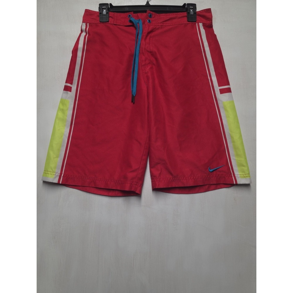 Nike Mens Board Shorts Swim Trunks Red Neon Yellow Size 30 W30 20 Reg Retro Gym